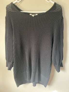 Terra & Sky Black Waffle-Knit Scoop Neck Sweater